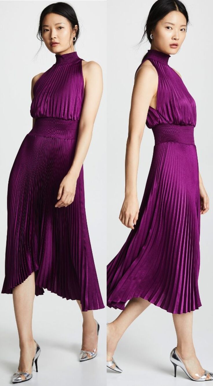 A.L.C. renzo purple pleated mock neck midi dress